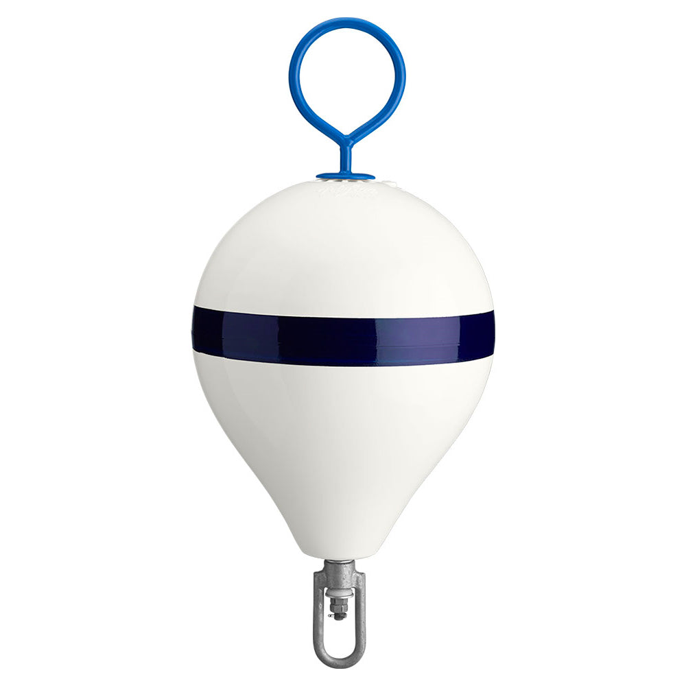 Polyform 13.5" CM Mooring Buoy w/Galvanized Iron - White Blue Stripe [CM-2 WHT W/STR]